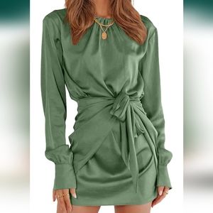 Pretty Garden Long Sleeve Satin Dress